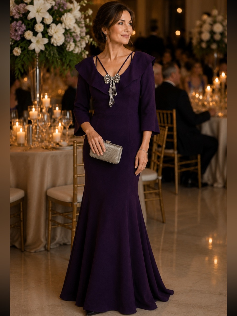 Teri Jon Rickie Freeman Purple Trumpet Evening Gown Size 2 NWT